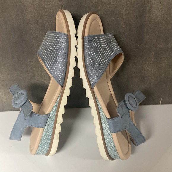 Clara Barson Silver Crystals Embellished Light Blue Suede Wedge Sandals 38EU 7.5 - Picture 4 of 14